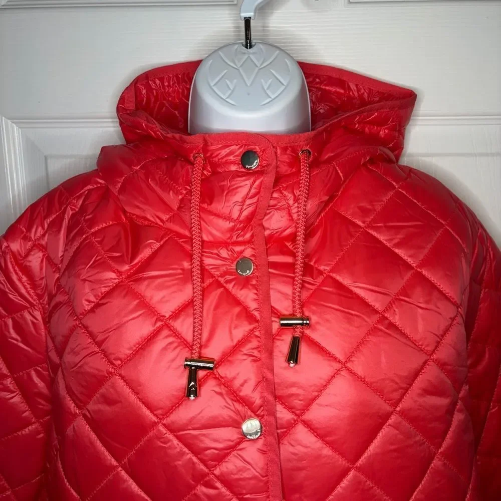 Kate Spade New York Travel Hooded Quilted Packable Puffer Jacket Coral XL NWT